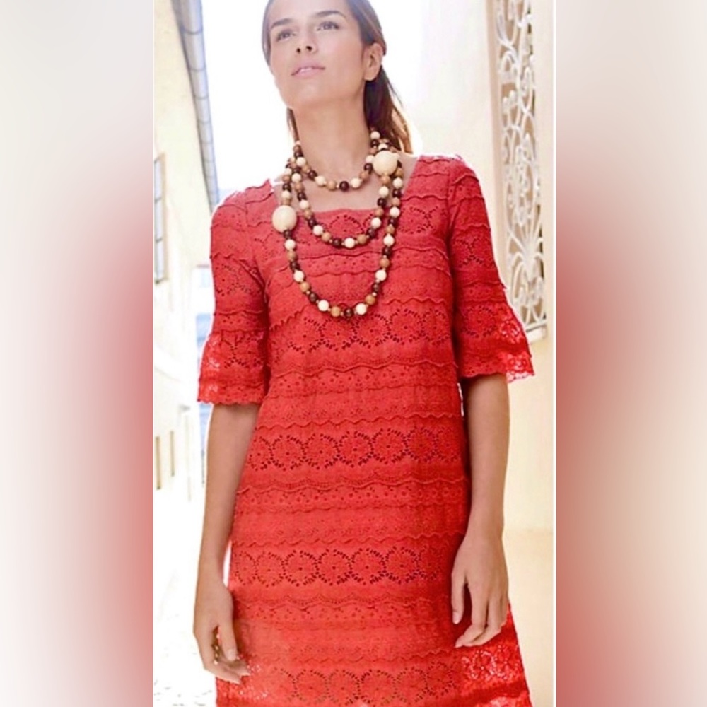 🌸 Anthropologie Moulinette Soeurs
Dazzling Lights cotton Coral Lace Dres…